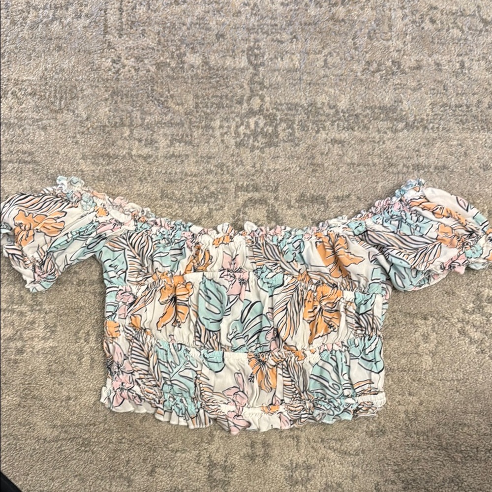 Ocean Drive Blue Puff Sleeve Crop Blouse